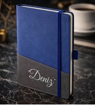 BK Gift Kişiye Özel Mavi Termo Deri Defter -3, Kartvizit Bölmeli, Çizgili Ivory Kağıt