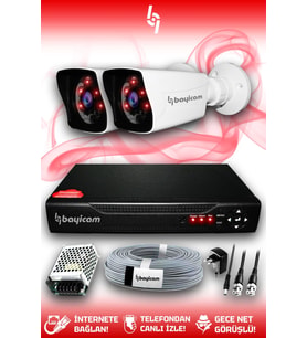 BAYICAM 2 Kameralı Kare 2 Dış Kamera Set HDD'siz Full HD Gece Görüşlü Güvenlik Kamerası Sistemi