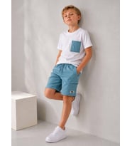 Cg Kids Kargo Cepli Mavi Şort & Beyaz T-shirt Cep Detaylı Erkek Çocuk Alt Üst Takım