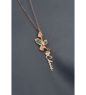 Papatya Silver 925 Ayar Gümüş Rose Kaplama Özel Tasarım Kalp Doğum Taşlı Mineli Aralık Ayı Çiçeği, İsim Kolye
