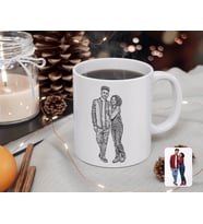 BK Gift Kişiye Özel Tam Boy Karakalem Sevgililer Beyaz Kupa Bardak-1