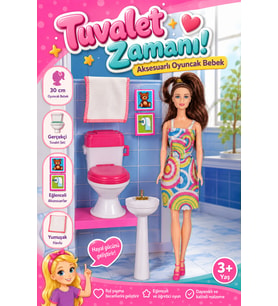 Anlily Tuvalet Zamanı Aksesuarlı Oyuncak Bebek ve Banyo Seti (Klozet, Lavabo) 30 cm