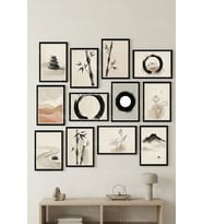 12 Parça Zen Minimal 2 Renk Seçenekli Dekoratif Çerçeve Görünümlü Tablo Seti