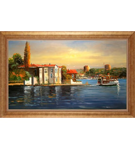 Çerçeveli Paspartulu Manzara Tablo bm1384 (Gold)