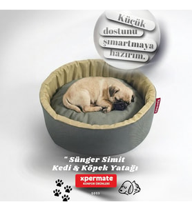 Kedi ve Köpek Yatağı Küçük Irk Köpek Yuvası Sünger Simit (Antrasit Bej, 45 cm)