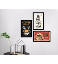 BK Home Coffee Tasarımlı Dekoratif 3’lü Ahşap Siyah Çerçeveli Tablo-13