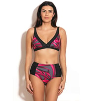 Badelina Kadın Yüksek Bel Toparlayıcı Geniş Üçgen Bikini Takımı 3247-2 (Siyah)