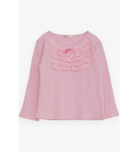 Breeze Kız Çocuk Uzun Kollu Bluz Güpürlü Fiyonklu 3-8 Yaş, Pembe