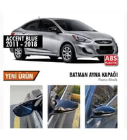 Hyundai Accent Uyumlu Blue Sinyalli Batman Yarasa Ayna Kapağı Piano Black / 2011-2019
