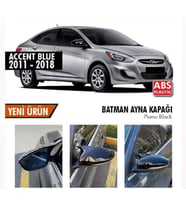 Hyundai Accent Uyumlu Blue Sinyalli Batman Yarasa Ayna Kapağı Piano Black / 2011-2019