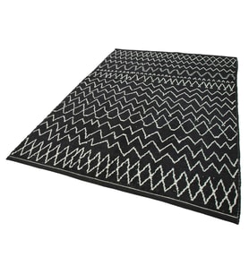 Siyah Salon Halısı El Dokuma Modern Geometrik Motifli Etnik Stil Yatak Odası Bohem