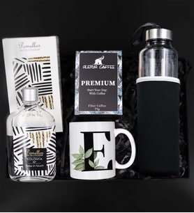 Kişiye Özel Harf Kupa & Alerya Premium Filtre Kahve & Özel Kılıflı 500Ml Su Matarası & Pomellos Kolonya Hediye Seti