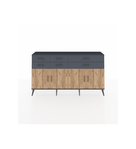 Arges Konsol 3 Raflı 6 Çekmeceli 4 Kapaklı 176x30x99 Antrasit-Çam/Antrasit