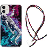 Apple iPhone 11 12 13 Mini Kılıf Boyun Asklı Rasta Silikon Astronot Signs 1753