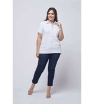 21305 Kısa Kollu Büyük Beden Lakost Kumaş T-Shirt Beyaz