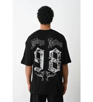 Unisex Baskılı Oversize T-Shirt - Siyah