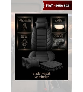 fiat egea 2021 Koltuk ve Kılıf uyumlu Lüks Siyah Minder Yastık 2 Minder 2 Yastık