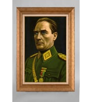 EV İŞYERİ OFİS İÇİN ALTIN ÇERÇEVELİ PASPARTULU ATATÜRK TABLO S405