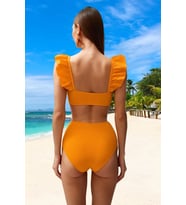 Yeni Düz Bralette Yüksek Bel Slip Siyah Bralet Fırfırlı Dokulu Yüksek Bel Hipster Bikini Takımı