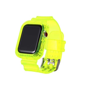 Apple Watch 7/8/9 41mm Kasa Korumalı Şeffaf Silikon Kordon (Sarı)