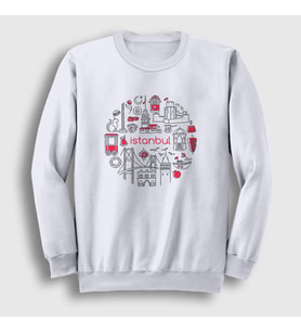 Presmono Unisex Beyaz Tourist Travel İstanbul Türkiye Turkey Sweatshirt 499672tt (Beyaz)