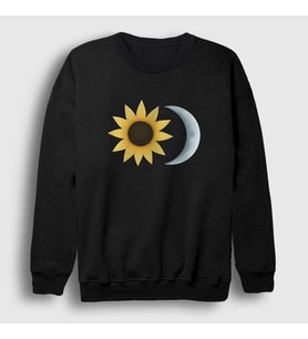 Presmono Unisex Siyah Sunflower Sun Moon Güneş Ay Sweatshirt 413390tt
