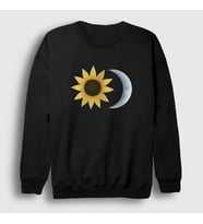 Presmono Unisex Siyah Sunflower Sun Moon Güneş Ay Sweatshirt 413390tt