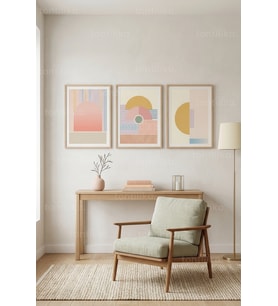 Geometrik Pastel Uyum 3’lü Ahşap Çerçeveli Tablo Seti