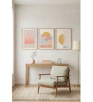 Geometrik Pastel Uyum 3’lü Ahşap Çerçeveli Tablo Seti