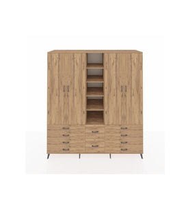 Kronos Dolap 9 Raflı 10 Çekmeceli 2 Askılı 220x59x243 Çam-Çam/Çam