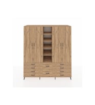 Kronos Dolap 9 Raflı 10 Çekmeceli 2 Askılı 220x59x243 Çam-Çam/Çam