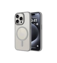 Apple iPhone 15 Pro Max Uyumlu Kılıf Wireless Şarj Özellikli Zore Krom M-safe Silikon Kapak (Gri)