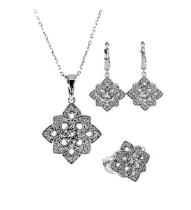 Taşlı Yaprak Set (Gümüş)
