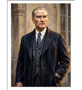 Takım Elbiseli Atatürk Ayakta Portre Dekoratif Kanvas - Mdf Ahşap Tablo