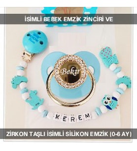 Sahi Aksesuar İsimli Bebek Emzik Zinciri ve İsimli Bebek Silikon Emzik (0-6 Ay