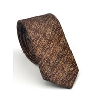 Bej Kırcıllı Desenli Açık Kahverengi Dokuma Kumaş Mendilli Slim Fit Kravat // SDK-2501-5