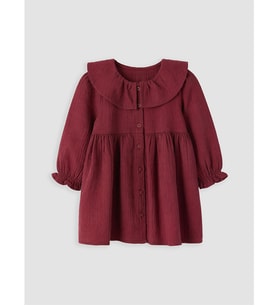 LC WAIKIKI Bordo Bebe Yaka Kız Çocuk Pileli Elbise