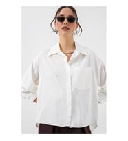 Bigdart Desenli Oversize Beyaz Kadın Gömlek 20361