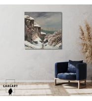 Kare Kanvas Tablo Ünlü Eserler G. Courbet-Falaises Au Bord De La Mer Sous La Neige