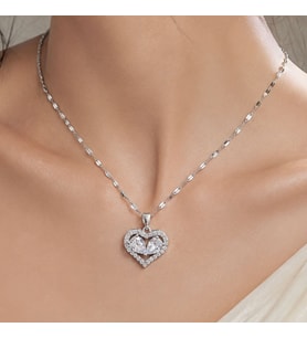 BK Gift Kalp Figürlü Büyük Taşlı Kadın Kolye - Kararma Yapmayan Silver Çelik Kolye