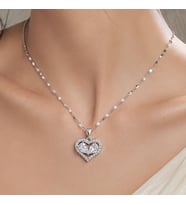 BK Gift Kalp Figürlü Büyük Taşlı Kadın Kolye - Kararma Yapmayan Silver Çelik Kolye