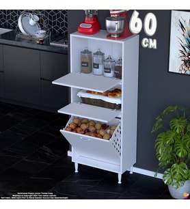 Eliusta Nore 60 cm İki Kapaklı Tek Sepetli Çok Amaçlı Kiler Dolabı Mutfak Banyo Düzenleyici 60x150x32 cm