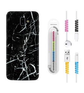 Samsung J6 Plus J7 Prime J7 Pro M20 Kılıf Kablo Koruma Spiral Silikon Black Marble 3 1382