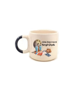 Kişiye Özel Fizik Öğretmeni Baskılı Siyah Kulplu P Kupa - Öğretmene Hediye Bardak Fincan Mug