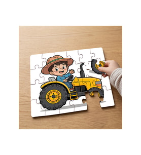 Traktör Kullanan Sevimli Çocuk Tasarımlı 24 Parça Ahşap Çocuk Puzzle MPK0224