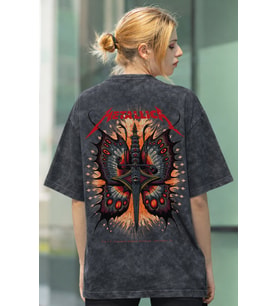 Tasarım Metallica Rock Metal Müzik Grubu Baskılı Unisex Oversize Eskitme Yıkamalı Tişört