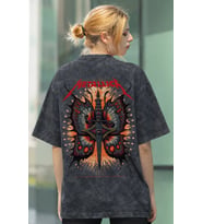 Tasarım Metallica Rock Metal Müzik Grubu Baskılı Unisex Oversize Eskitme Yıkamalı Tişört