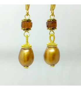2629 Doğal İnci Hossanite Garnet Hematit el yapımı küpe