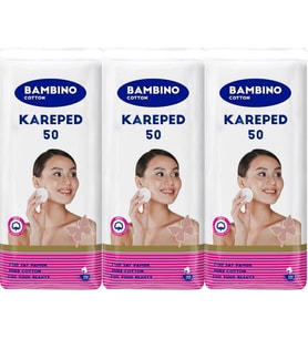 Bambino Cotton Kare Makyaj ve Bebek Temizleme Pamuğu 150 Adet (Kare En-Boy 7CM) (3PK*50)