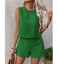 Kadın Kolsuz Bisiklet Yakalı Kısa Bluz Ve Short Ikili Takım